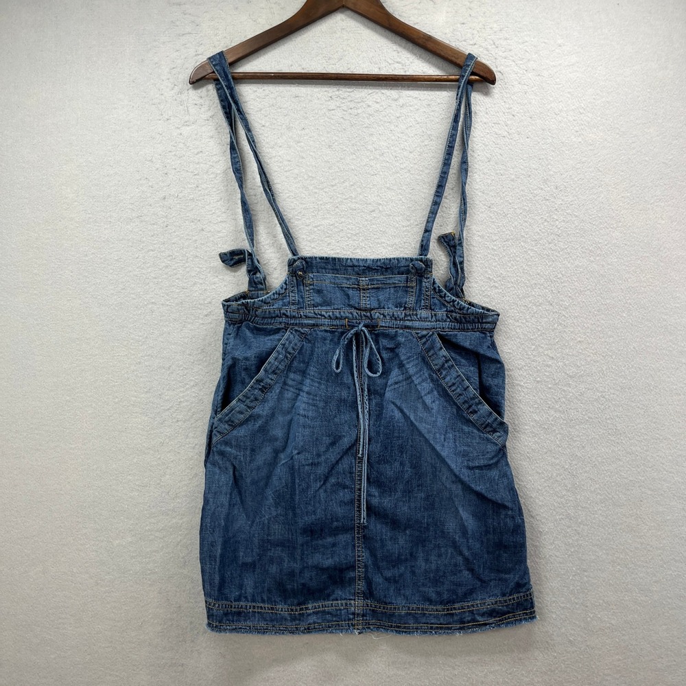 Pilcro Overall Skirt Women Small Blue Denim Suspender Drawstring Boho Mini Skirt